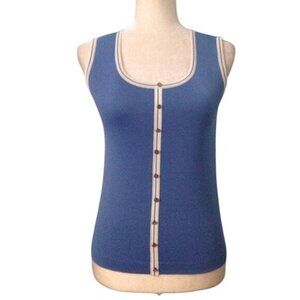 Yulan Button Front Knit Tank Top Small Cornflower Blue Scoop Neck Sleeveless
